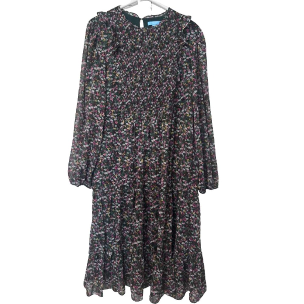 Draper James Floral Maxi Dress Women's XXL Green Long Sleeves Flowers